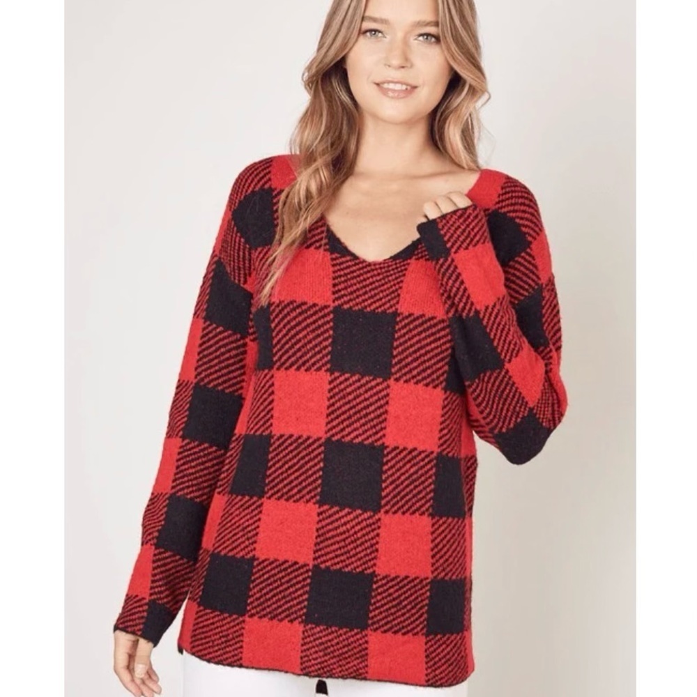 Mustard Seed Red and Black Checkered Knit